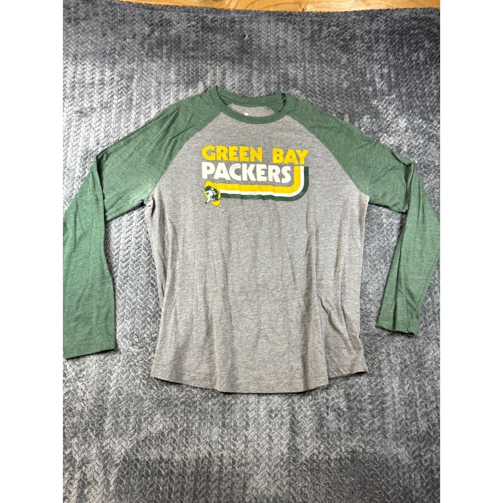 Fanatics Green Bay Packers Football Shirt Mens XL Heather Gray Raglan Sleeve